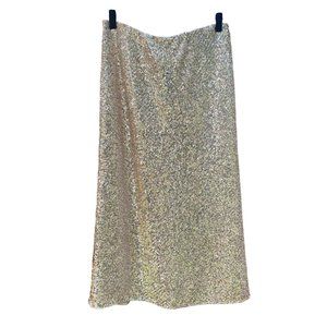 NWT Banana Republic Women's Sequin Bias-Cut Midi Skirt in Champagne White Size M